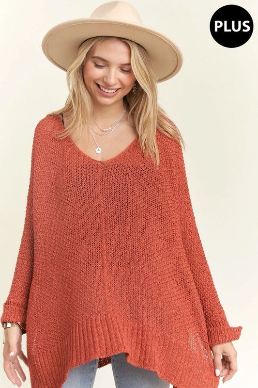Coffee Run - V-Neck Knit Sweater - PLUS
